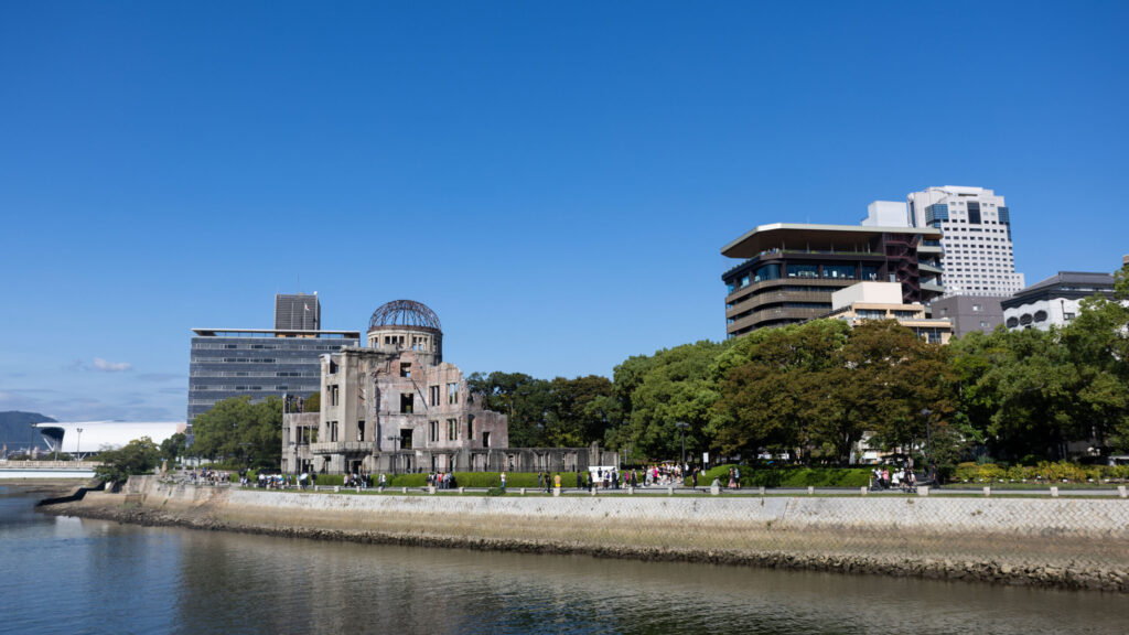The Atomic Bomb Dome with Hiroshima Orizuru Tower
